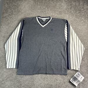 Players Inc Sweater Mens XL Charcoal Gray Stripe Knit Pullover Ram Logo New USA